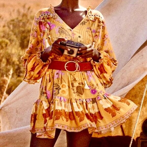 NWT Spell and Gypsy Wild Bloom Playdress Mini Mustard Dress Floral Size XS - Picture 8 of 16